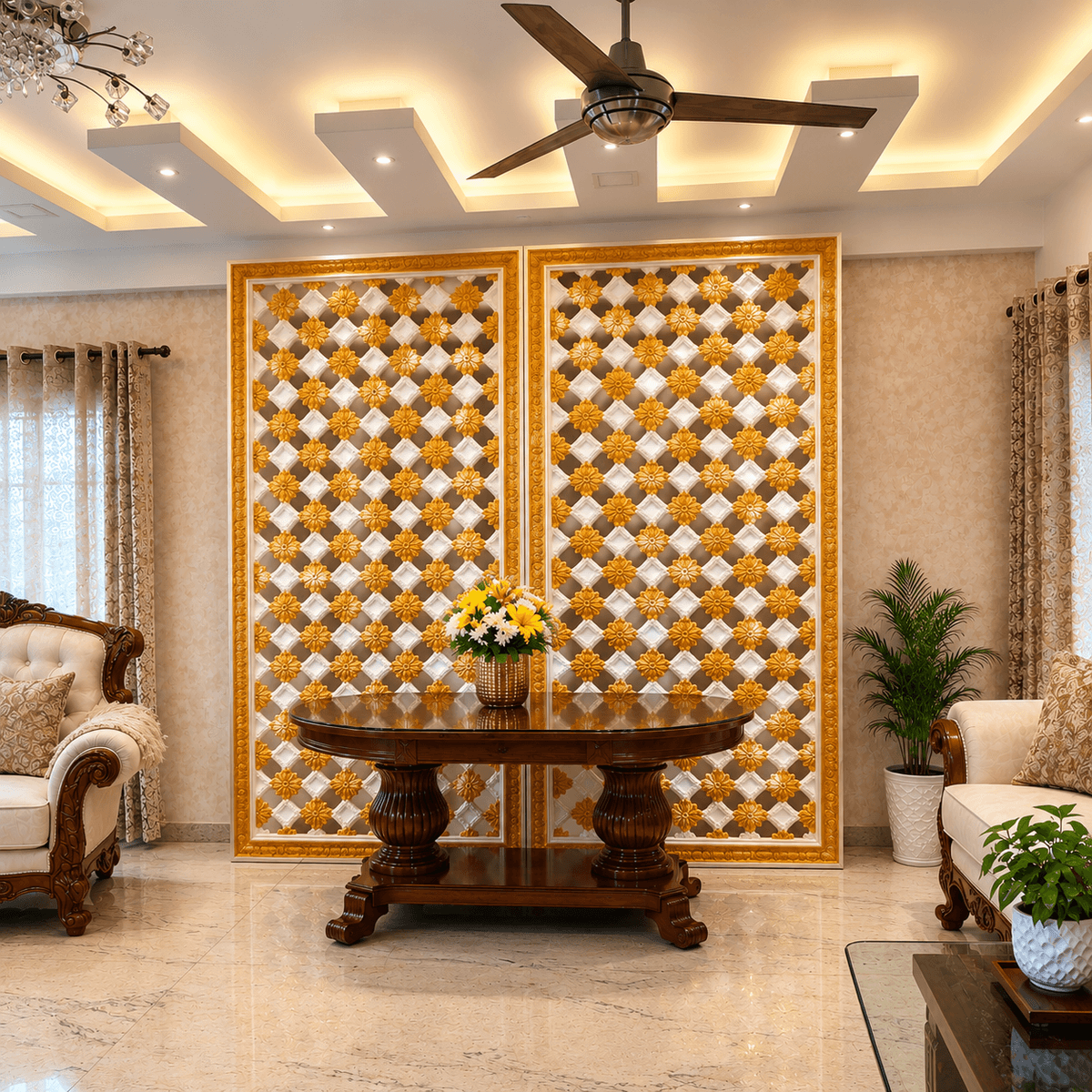 Festive haldi celebration decor in Bangalore with warm yellow tones
