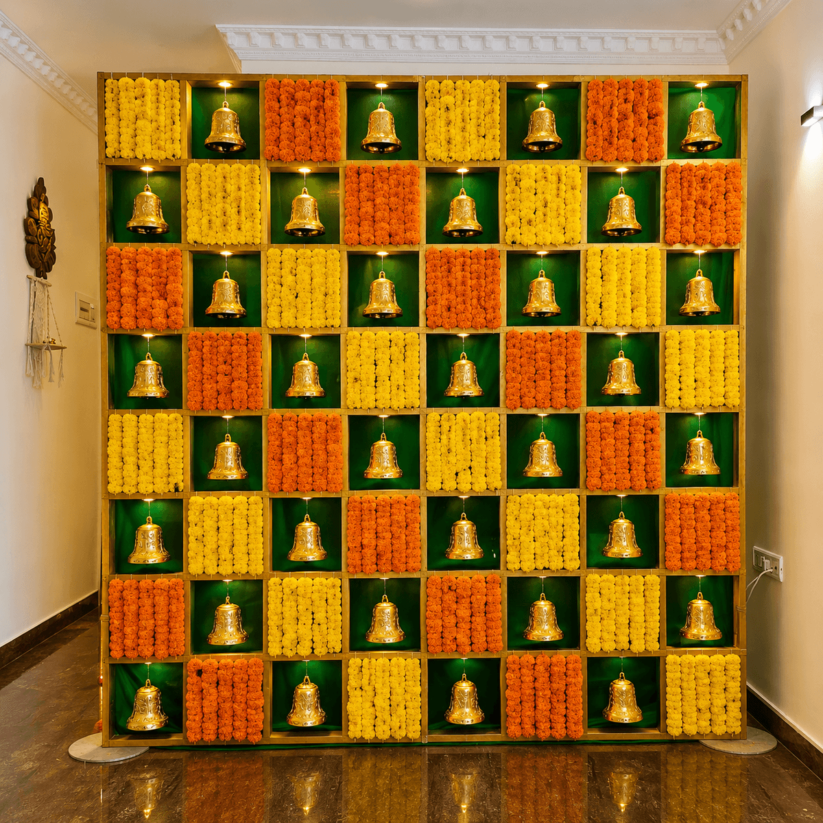 Haldi event decoration setup in Bangalore with festive floral backdrop