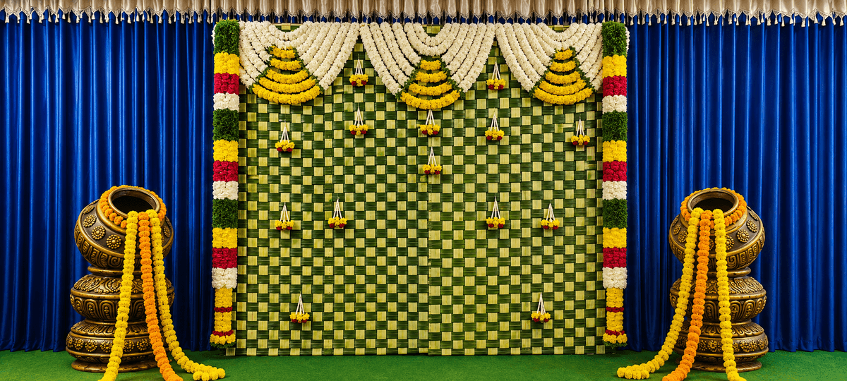 Elegant haldi ceremony decoration with floral stage setup